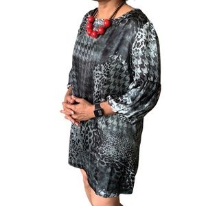 Lapis Anthropology Black & Gray Animal Print Silky Dress, L